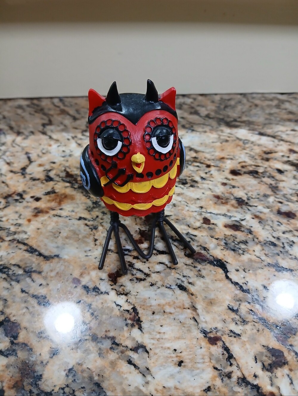 Decorative Red and Yellow Owl Bird Figurine